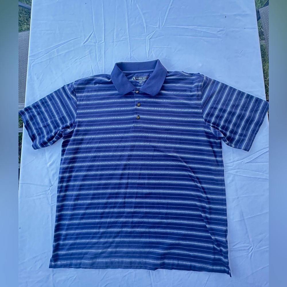 Pebble Beach Blue Striped Polo Shirt Classic Design